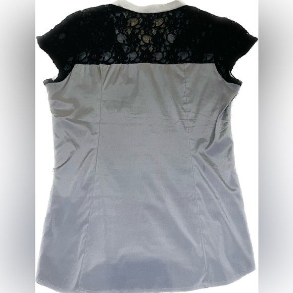 S/P Small Gray Black Lace Button Up Express Elite Stretch Short Sleeved Shirt - Picture 2 of 5